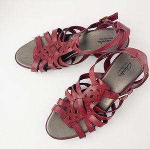 Clarks Bendables bronze sandals wedge heel adjustable strap